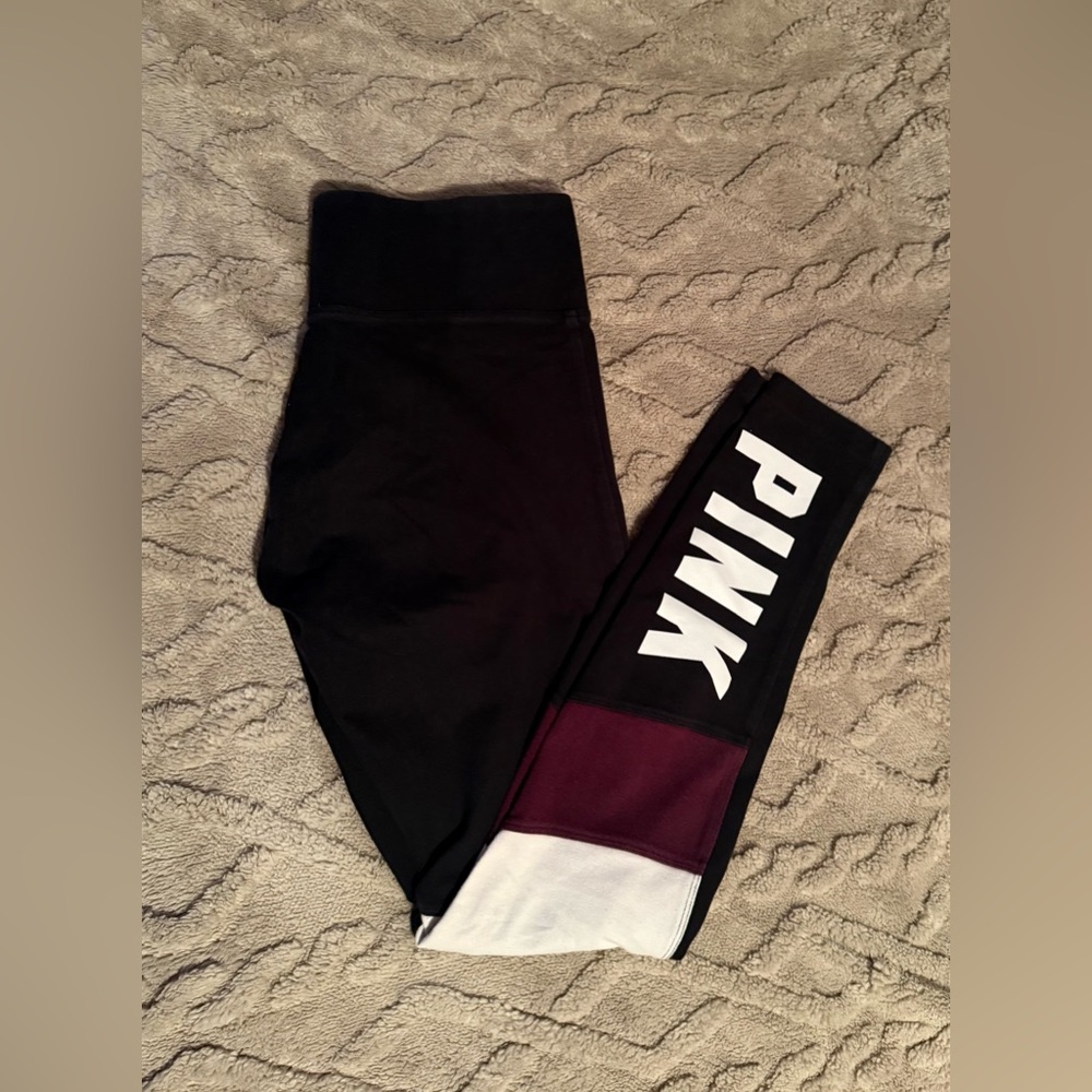 PINK Victoria's Secret Black and Burgundy Leggings